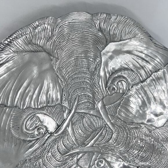 Vintage 1987 ARTHUR COURT Endangered Series Trio of Elephants Metal Platter - Picture 4 of 8